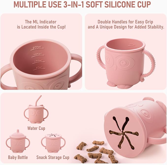 Baby Weaning Set - Silicone Toddler Feeding Set (10 Pcs) with Adjustable Bib, Suction Bowl, Plate, Fork, Spoon, Water & Snack Cup Kit - Baby Led Weaning Kit-BubblyBeeBaby