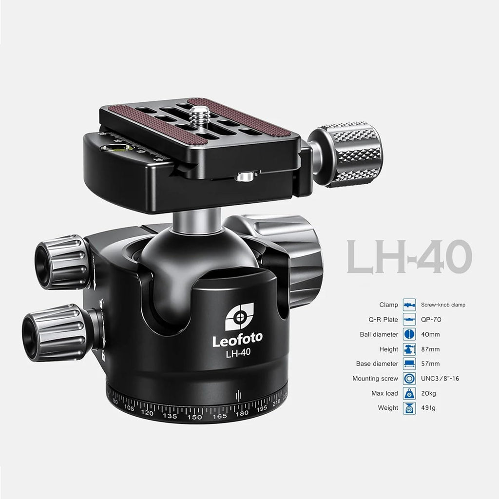 Leofoto Carbon Fiber Travel Tripod with 360° Ball Head, Lightweight Compact Professional Camera Tripod, Weight 4lbs, Max Loads 33lbs/15kg (LS-324CX+LH-40)