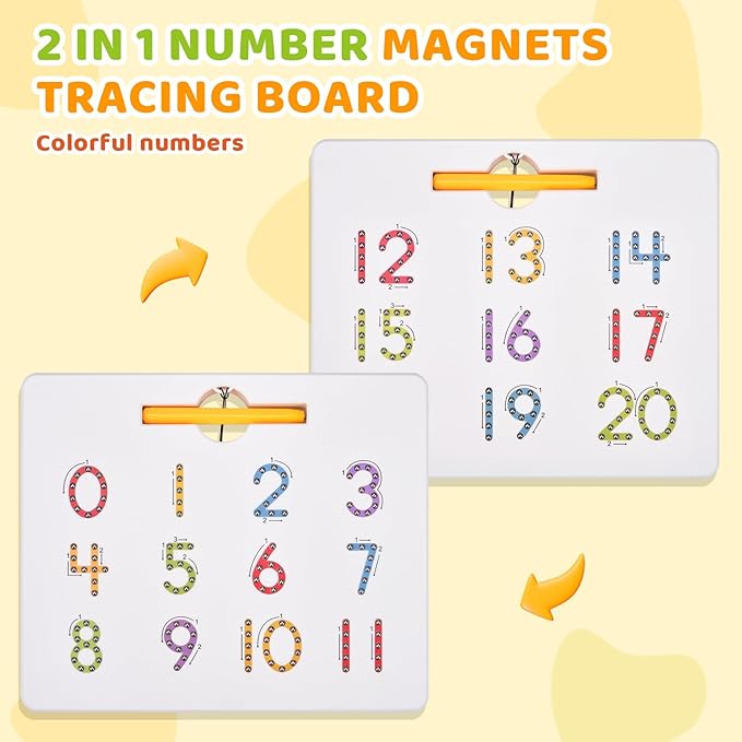 GAMENOTE Magnetic Number Tracing Board, 2 in 1 Double Sided Numbers 1-20 Writing Board for Toddlers & Kids, Preschool Handwriting Learning Toys, Educational Math Manipulatives-BubblyBeeBaby