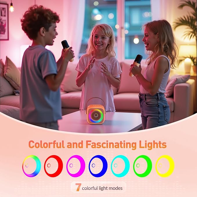 Karaoke Machine for Kids Adults: Mini Portable Karaoke Machine with 2 Wireless Microphones and Lights, Christmas Birthday Gifts for Girls Boys Family Home Party(Orange)-BubblyBeeBaby