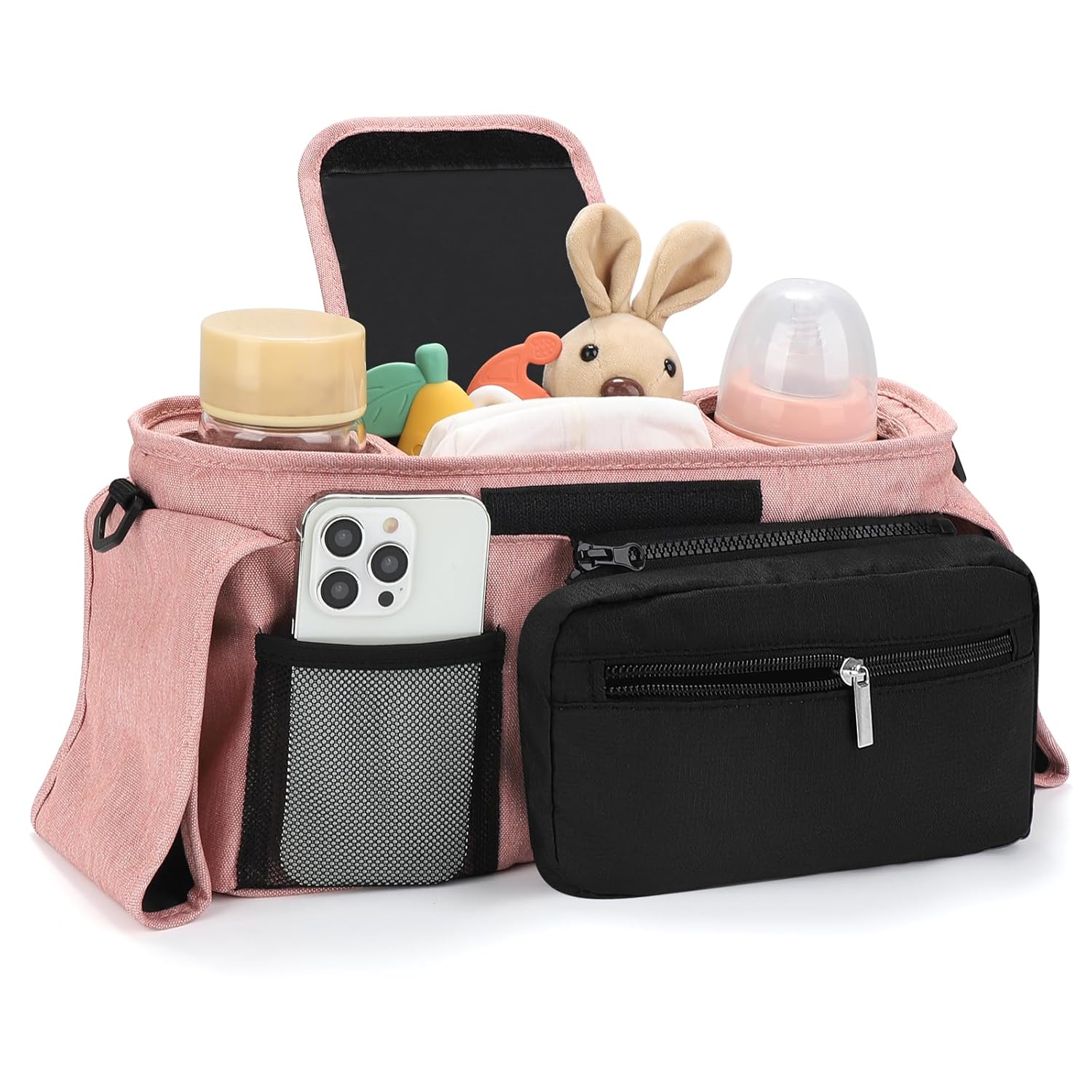 Accmor Universal Stroller Organizer with Insulated Cup Holder Detachable Phone Bag and Shoulder Strap,Stroller Bag Caddy Organizer Fits for Uppababy, Baby Jogger, Britax Strollers
