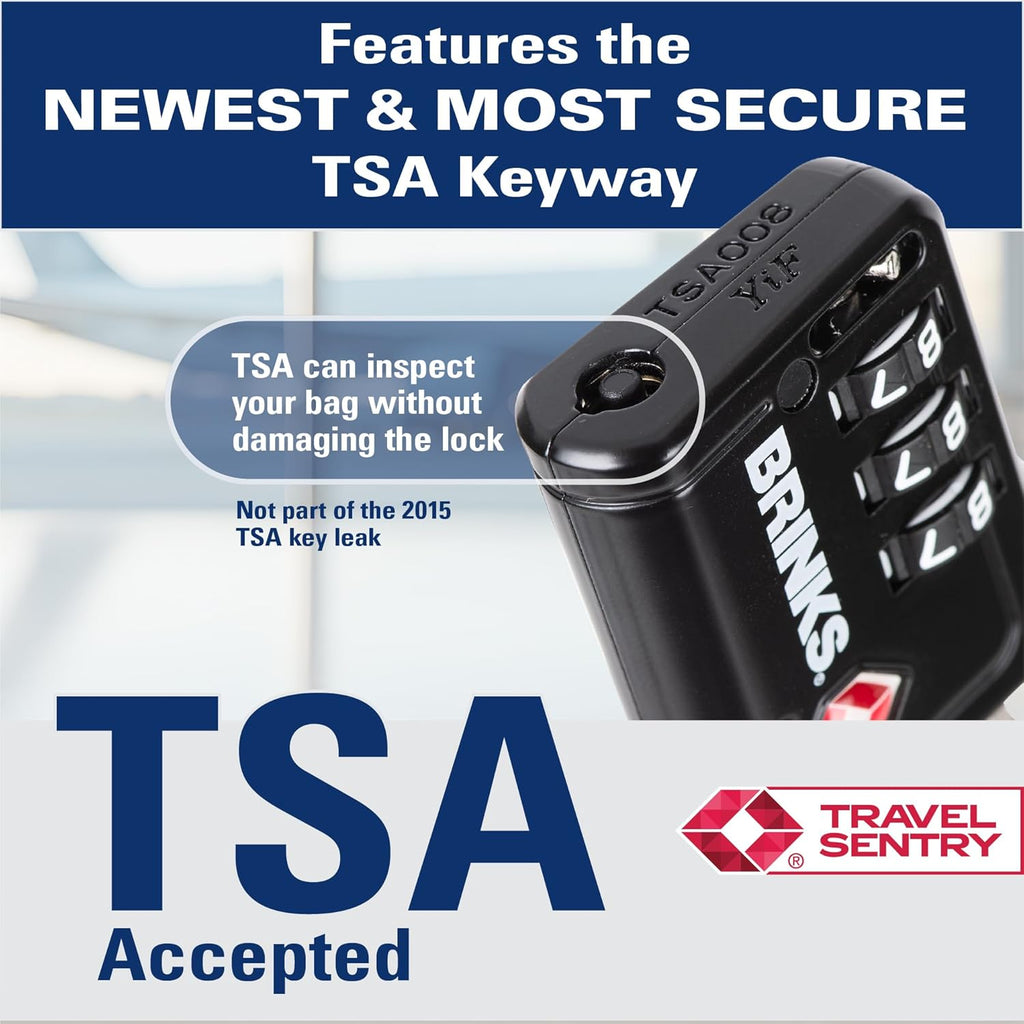 Brinks TSA Accepted Indicator Luggage Lock, Black - Ressetable Combination, 2.5 inch Long Shackle, New More Secure TSA008 Key, 2 Pack