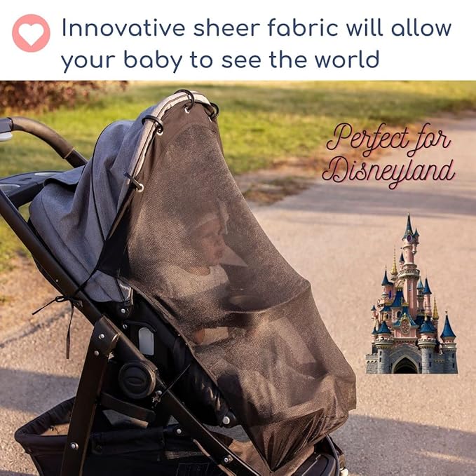 Stroller Sun Shade - Universal UV Protection Cover for Strollers Sunshade with See Through, Clip-On Sun Blocker, Sun Shield for Baby, Breathable Adjustable Fit, Full Coverage, XL Black-BubblyBeeBaby