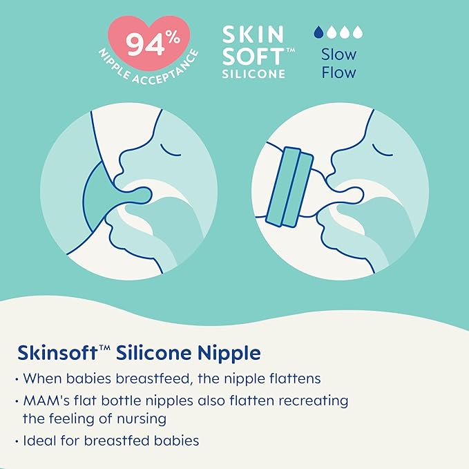 MAM Premium Glass Baby Bottles, Easy Switch Between Breast and Bottle, Feel Good Slow Flow, Newborn Essentials Must Have, 0+ Months, BPA Free, 6oz, Boy, 3 Pack-BubblyBeeBaby