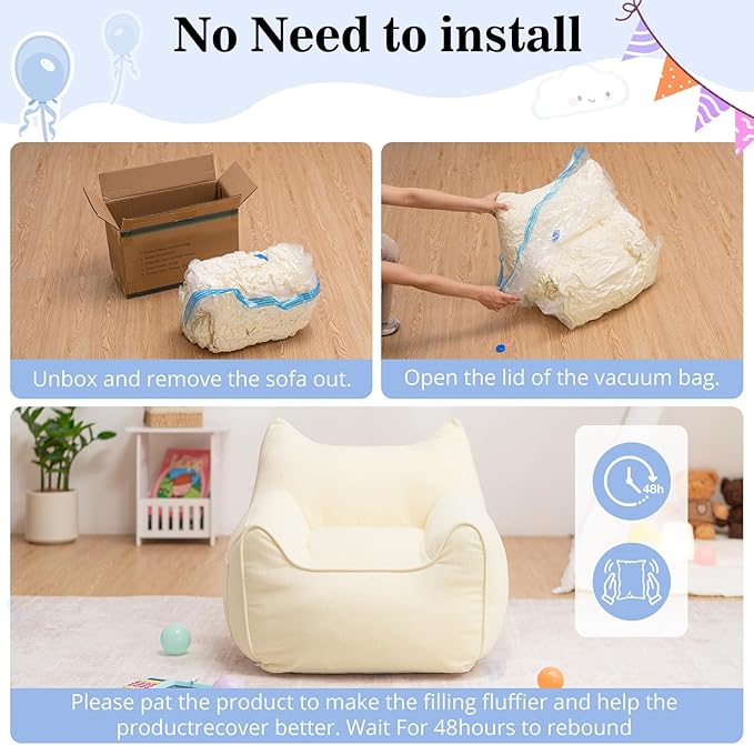 HOMMPA Bean Bag Chair for Kids Stuffed Toddler Bean Bag Sofa with Pocket Filler Cat Shaped Bean Bag Chair Boys and Girls Baby Lazy Floor Sofa Chair for Gaming Reading Playing Beige-BubblyBeeBaby