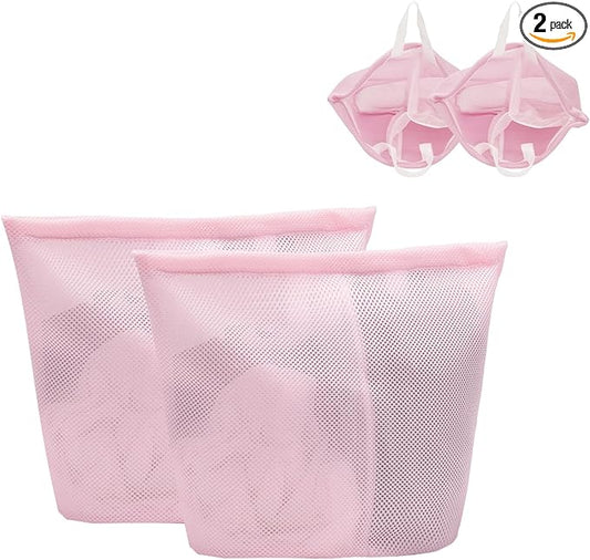 2 Pcs Special Zoning laundry bag for delicates with handles mesh laundry bags washing machine laundry totes travel storage and sorting bag (Pink2)-BubblyBeeBaby
