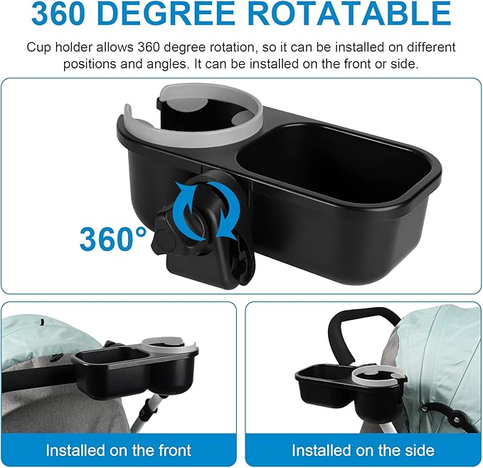 Accmor Stroller Cup Holder with Tray, Universal Cup Holder, Bike Bottle Holder, 360° Rotatable Large Caliber Drinks Holder for Stroller, Bike, Wheelchair, Walker-BubblyBeeBaby