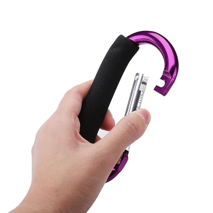 Large Stroller Hooks for Mommy, 2 pcs Carabiner Stroller Hook Organizer for Hanging Purses, Diaper Bag, Shopping Bags. Clip Fits Single/Twin Travel Systems, Car Seats (Blue+Purple)-BubblyBeeBaby