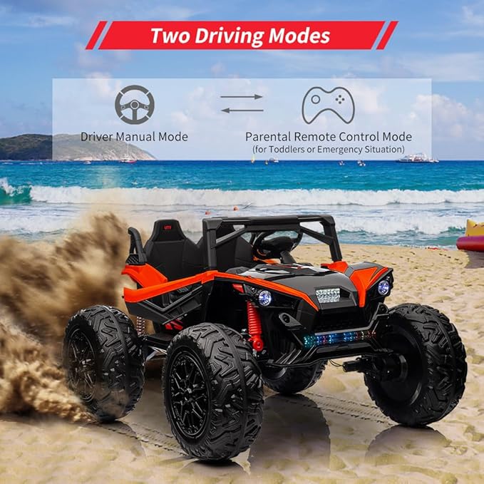 2 Seaters 24V Ride on UTV with Remote Control,10AH Battery, 400W Powerful Motors with 17" EVA Wheels, 20.5“ Seat Width Electric Ride Toy with Metal Suspension,LED Lights,Music,Horn (Red)-BubblyBeeBaby