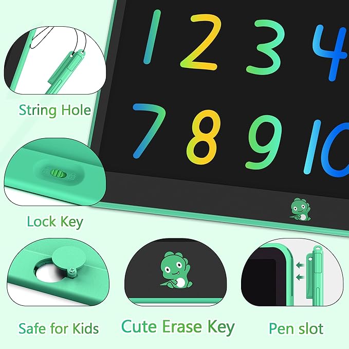 Hockvill LCD Writing Tablet for Kids, Toys for Girls Boys Drawing Pad for 3 4 5 6 7 Year Old Kid, Toddler Doodle Board Christmas Birthday for Children (16 INCH, Green)-BubblyBeeBaby