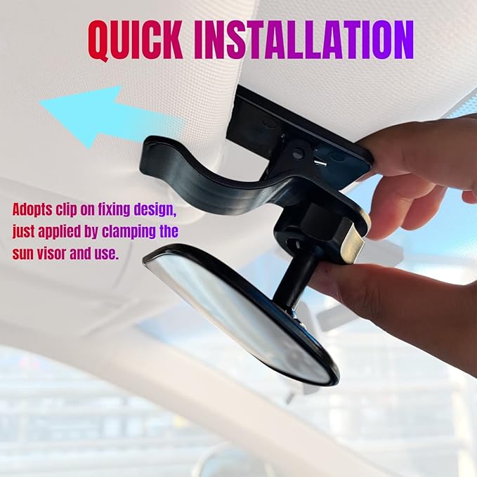 Car Interior Rearview Baby Mirror, Universal Wide Angle Convex Mirrors Clip On Mirror for Infant Toddler Child Backseat, 360° Freely Adjustable. (Black)-BubblyBeeBaby