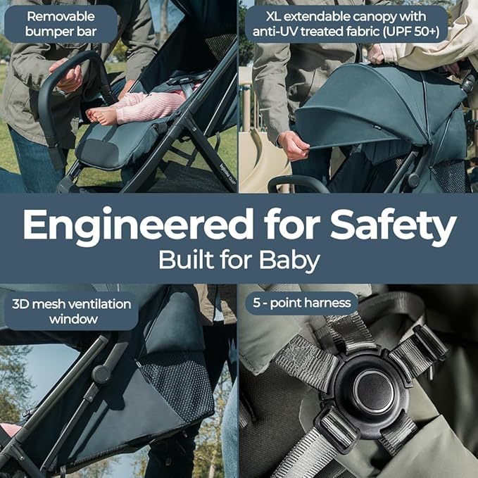 Inglesina Quid³ Stroller, Astral Blue - Compact Reclining Travel Stroller for Baby & Toddler 0-55 lbs, One Hand fold, Car seat Compatible, Airplane Overhead, Lightweight, Foldable, XL UPF 50+ Canopy-BubblyBeeBaby