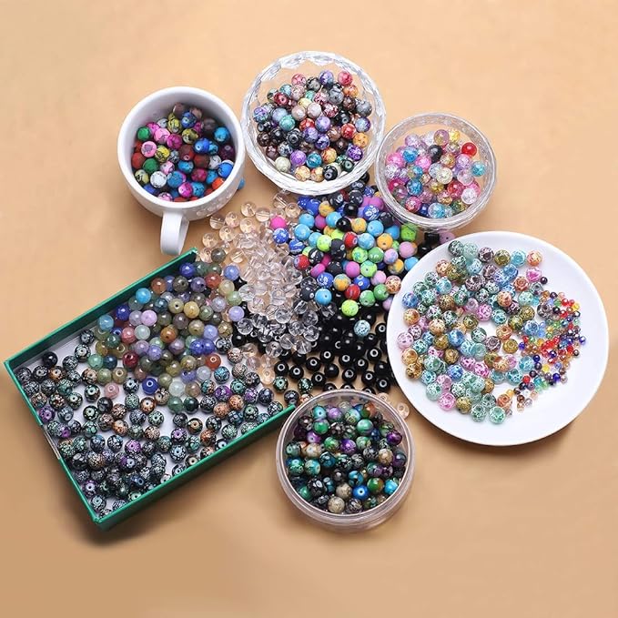 1100pcs 8mm Round Glass Beads for Jewelry Making, Bracelet Necklace Earring DIY Crafts Bulk Kit with Large Hole 83 Different Crystal Beads for Adults Jewelry Supplies-BubblyBeeBaby