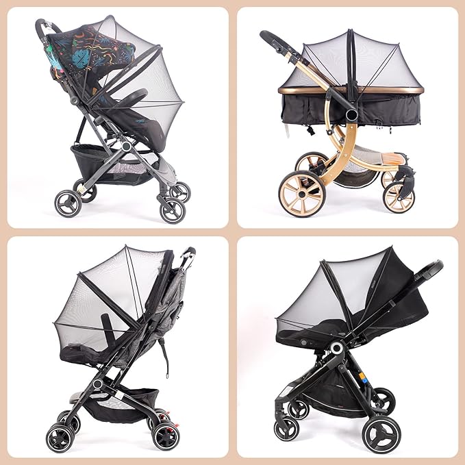 Baby Mosquito Net with Double Zipper Bassinet Stroller Cover for Baby/Stroller/Car Seat/Cradles/Carriers, Easy to Use, Visible Breathable Mesh, Keep Insects/Bugs/Cats Out, Black-BubblyBeeBaby
