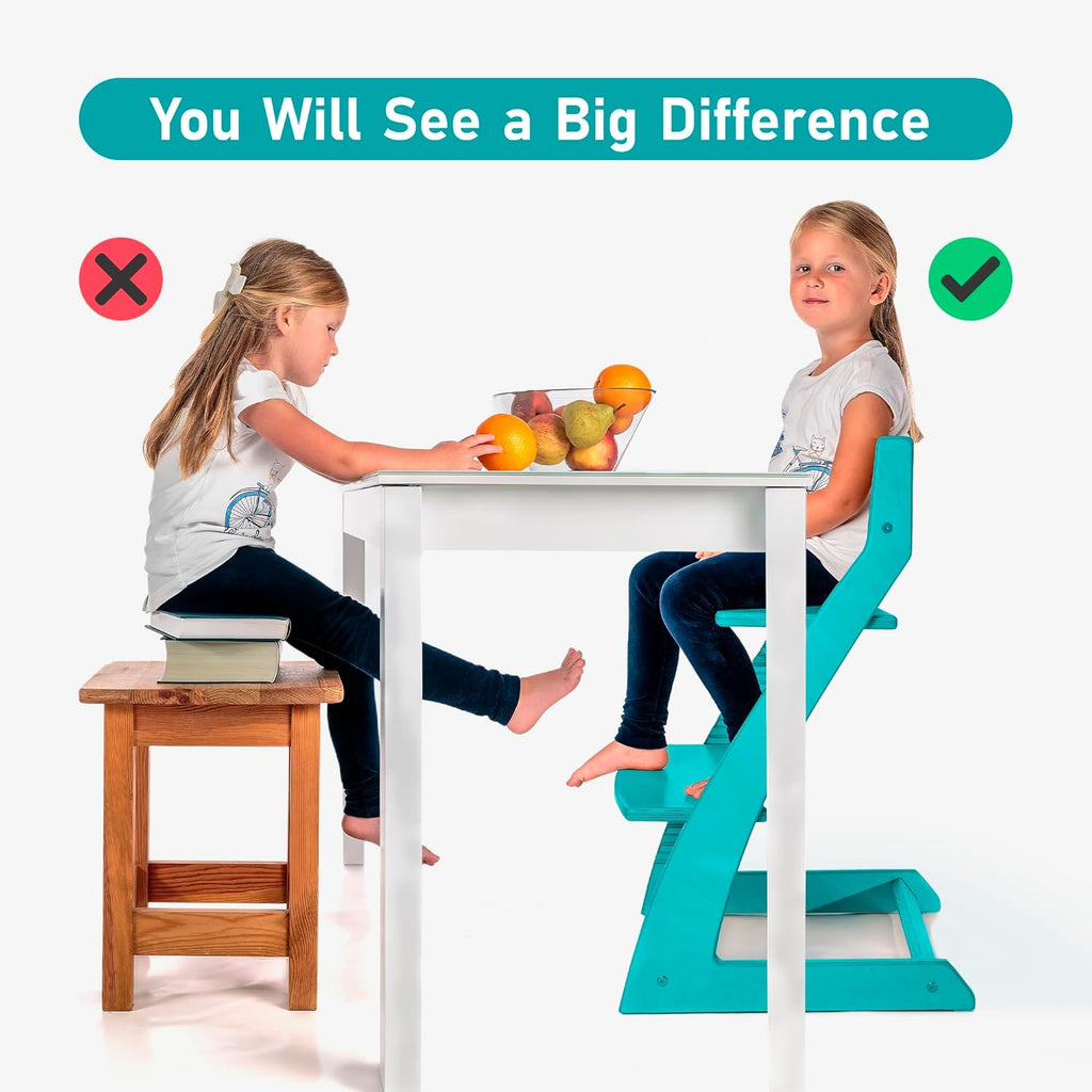 FORNEL Modern Wooden High Chair in Turquoise | The Adjustable Grow-with-Me Chair with a Stylish Pop of Color for Your Kitchen & Dining Room