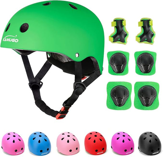 KAMUGO Kids Adjustable Helmet, with Sports Protective Gear Set Knee Elbow Wrist Pads for Toddler Age 2-8 Boys Girls, Bike Skateboard Hoverboard Scooter Rollerblading Helmet Set-BubblyBeeBaby