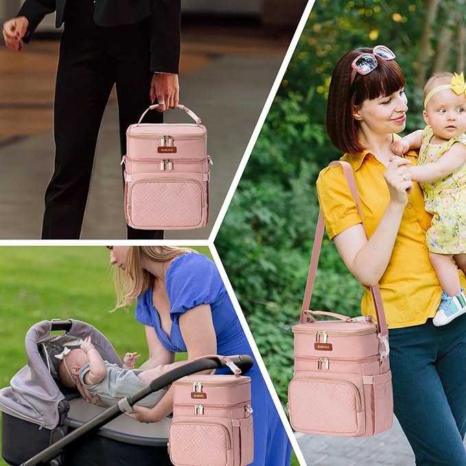 Insulated Breastmilk Cooler Bag with Ice Pack - Holds 6x9oz Bottles, Leakproof Double Layer, Baby Bottle Cooler Bag with Adjustable Strap for Nursing Moms, Daycare & Travel-BubblyBeeBaby