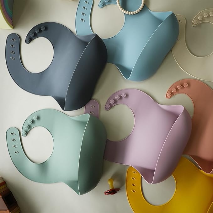 Moonkie Silicone Baby Bibs Set Of 2, BPA Free Soft Adjustable Fit Waterproof Feeding Bibs for Babies and Toddlers(Dark Grey/Warm Taupe)-BubblyBeeBaby