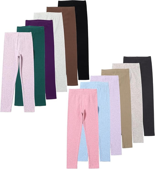 12 Pack Girls Leggings - Soft Stretchy Yoga Pants for Kids, Basic School Pants-BubblyBeeBaby