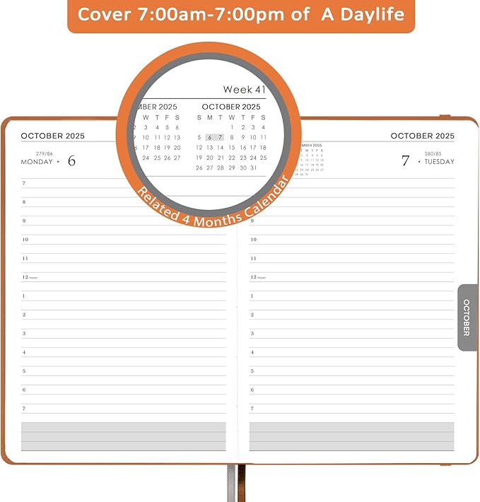 2025-2026 Appointment Book & Planner - Jul 2025 - Jun 2026, Daily Hourly Planner, 5.75" X 8.25", 60-Minute Interval, Faux Soft Leather Cover, Premium Paper, Academic Calendar with Pen Loop, Inner Pocket-BubblyBeeBaby