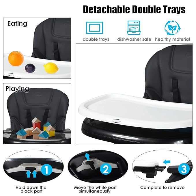 INFANS 4 in 1 High Chair–Booster Seat, Convertible Highchair w/Adjustable Height and Recline,Removable Tray,DetachableCushion, Installation-Free,Simple Fold for Baby, Infant& Toddler-BubblyBeeBaby