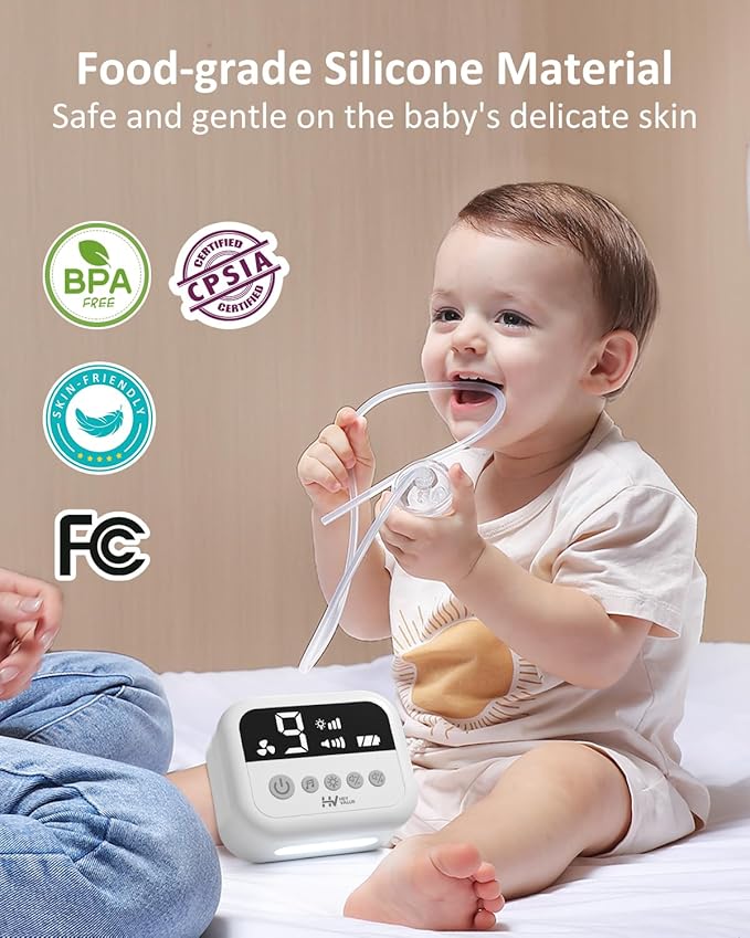 HEYVALUE Nasal Aspirator for Baby, Hospital Grade Nose Sucker with 9 Levels Suction, Night Light and Nursery Rhyme Soothing Function, Electric Nose Suction for Baby with Food-Grade Silicone Tips-BubblyBeeBaby