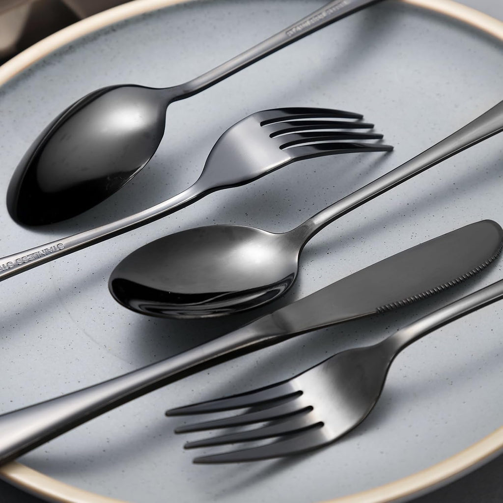 Portable Utensils Set with Case, 4pcs Stainless Steel Reusable Silverware for Lunch Camping School Picnic Workplace Travel, Lunch Box Includ Fork Spoon Knife,Easy to clean,Dishwasher Safe (grey)