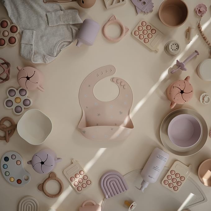 mushie Silicone Baby Bib | Adjustable Fit Waterproof Bibs (Daisy)-BubblyBeeBaby