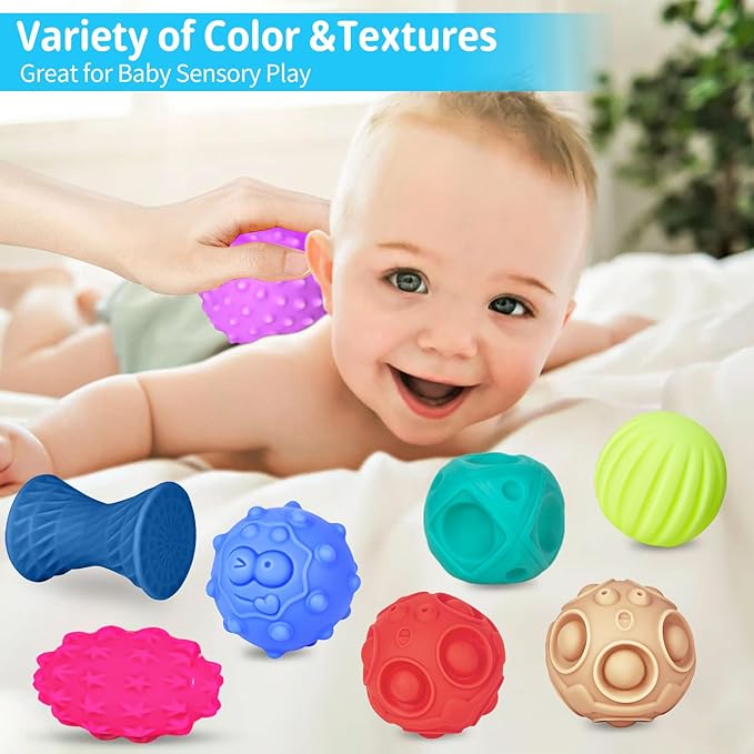 24 Pcs Sensory Balls for Toddlers, Sensory Baby Toys, Montessori Toy for Babies Squeeze, Infant Toys Soft Multi Ball Set Gifts with Bright Color Textured-BubblyBeeBaby