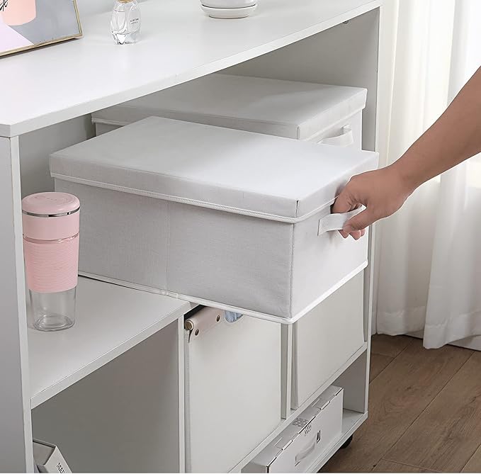 HOONEX Storage Bins with Lids for Organizing, Pack of 2, Storage Boxes with 2 Carrying Handles and Sturdy Heavy Cardboard, 16.5" L x 11.8" W x 7.5" H for Shoes, Books, Clothes, Nursery, White-BubblyBeeBaby