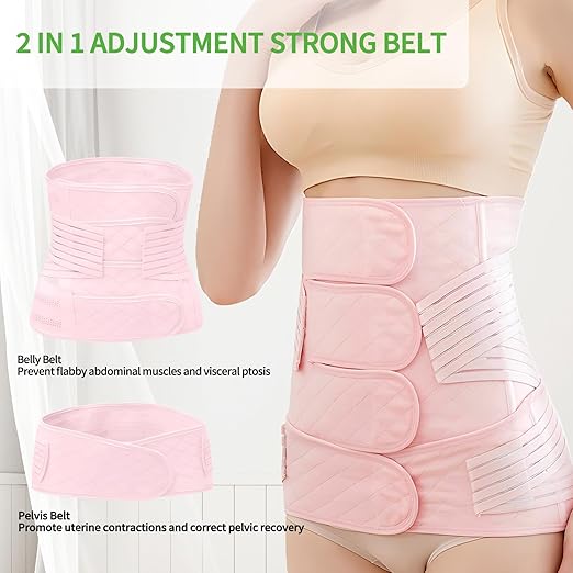 2 in 1 Postpartum Belly Band Wrap Pink, C-Section Support Belt XX-Large, Post Partum Support Recovery Waist/Pelvis Belt, Hysterectomy Belly Band Binder Girdle Stomach-BubblyBeeBaby