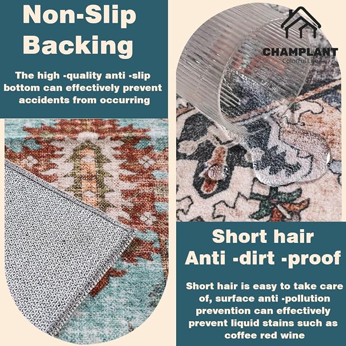 2'x3' Area Rug Washable Door Mat Vintage Doormat Indoor Entrance Traditional Thin Floral Print Non Slip Carpet for Kitchen Bathroom Bedroom Living Room-BubblyBeeBaby