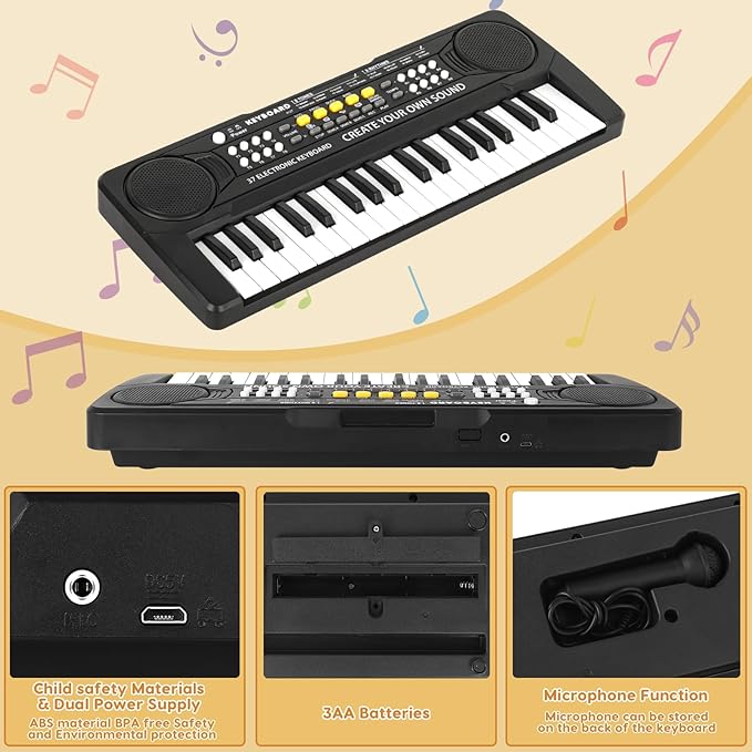 Kid Keyboard Piano - 37 Keys Piano Toys for Kids Beginners Electronic Pianos with Microphone Educational Musical Toy for 3 4 5 6 7 8 Year Old Boys Girls Gift-BubblyBeeBaby