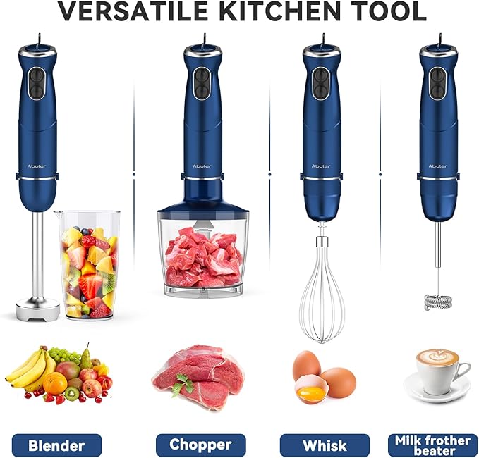 Immersion Blender Handheld 5 in 1 Hand Blender, 1000W Hand Mixer Stick, BPA-Free 12 Speed Handheld Blender 304 Stainless, Beaker, Chopper, Whisk and Milk Frother, Soup, Smoothies, Baby Food, Sauce-BubblyBeeBaby
