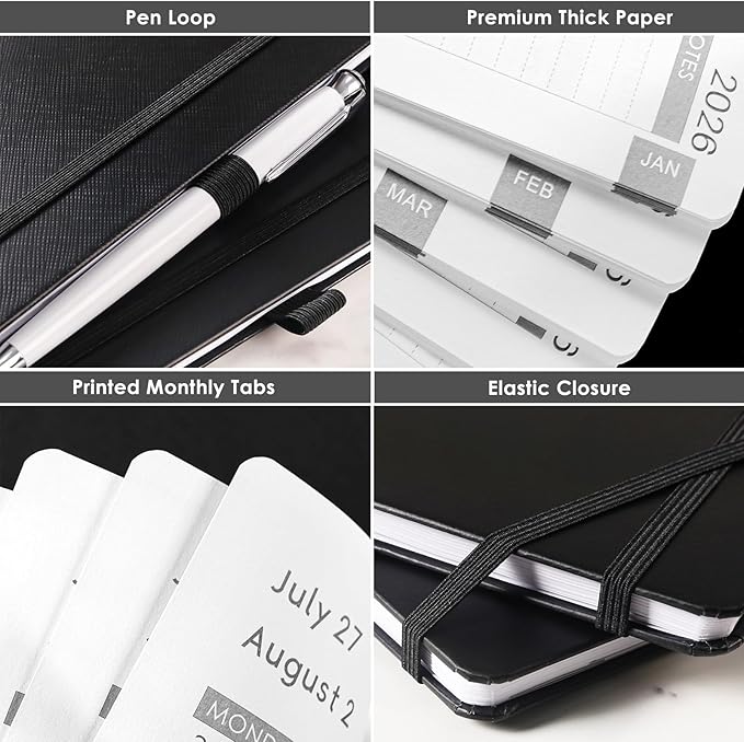 2026 Planner - 2026 Planner Weekly and Monthly, JAN 2026 - DEC 2026, Calendar Planner with Hardcover,Thick Paper, Back Pocket, Notes Pages, Pen Loop (9" x 11") - Black-BubblyBeeBaby