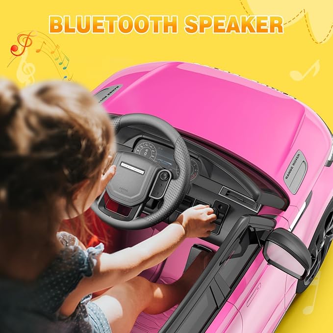 Hetoy Kids Ride On Car with Remote, Licensed Land Rover Kids Electric Car, Ride On Toys for Kids 3-8 with Mp3 Player, Rocking, Pull Rod, Pink-BubblyBeeBaby