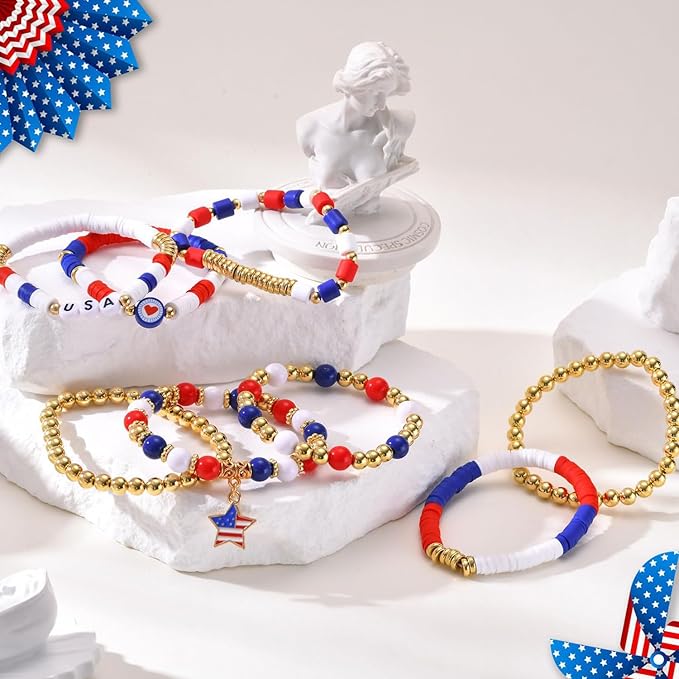 2480pcs President's Independence Day Polymer Clay Beads Charms Friendship Bracelet Necklace Earring Jewelry Making kit, Accessories for Arts Crafts DIY Birthday Gifts for Girls Children American Flag-BubblyBeeBaby