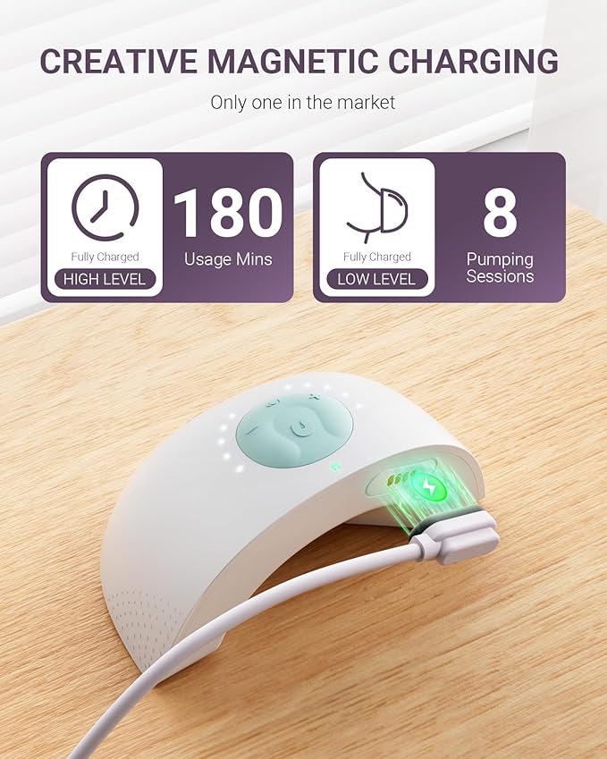 Heated Wearable Breast Pump, Industry-Leading Heating Tech, Innovative Magnetic Charging Cable, App Control, Anti-dust Cover, Hospital-Grade Suction, 1 Pack-BubblyBeeBaby