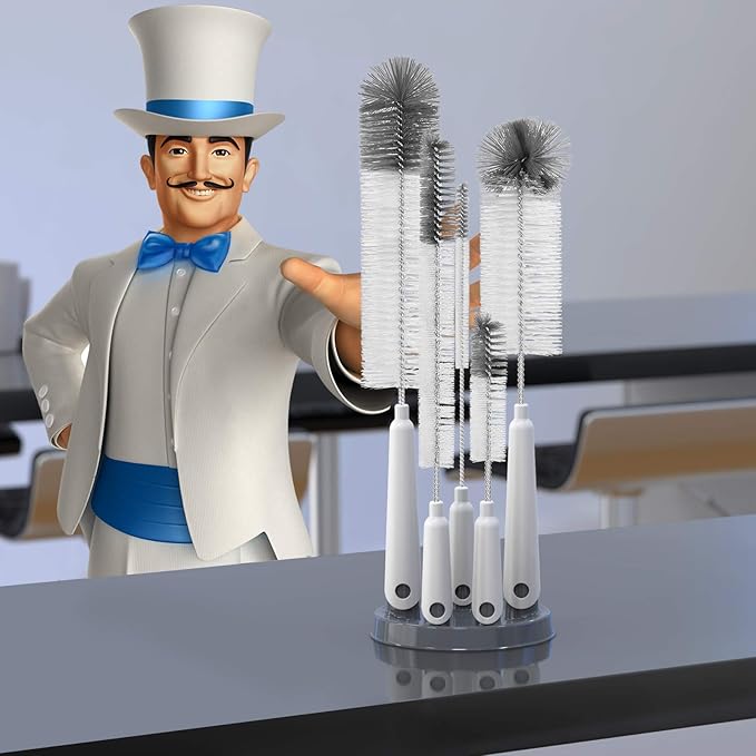 MR.SIGA 5 Pack Bottle Brush Cleaning Set with Storage Holder, Cleaning Brushes for Long Narrow Neck Bottles, Water Bottles, Baby Bottles, Tumblers, Drinking Glasses, Strews-BubblyBeeBaby