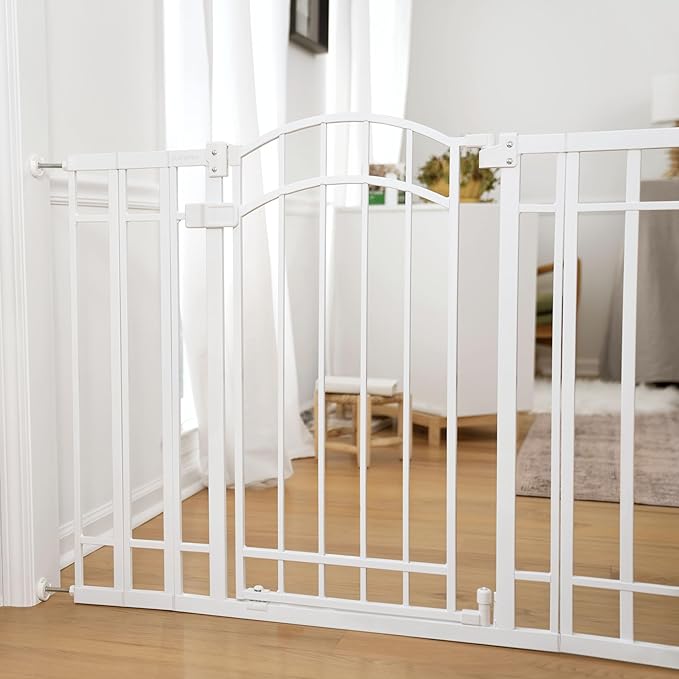 Ingenuity Decorative Extra Tall Baby Gate & Dog Gate, 28.5"-48" Wide, 36" Tall, Hardware or Pressure Mounted, Install on Top or Bottom of Stairs, Banister, or Doorway - White-BubblyBeeBaby