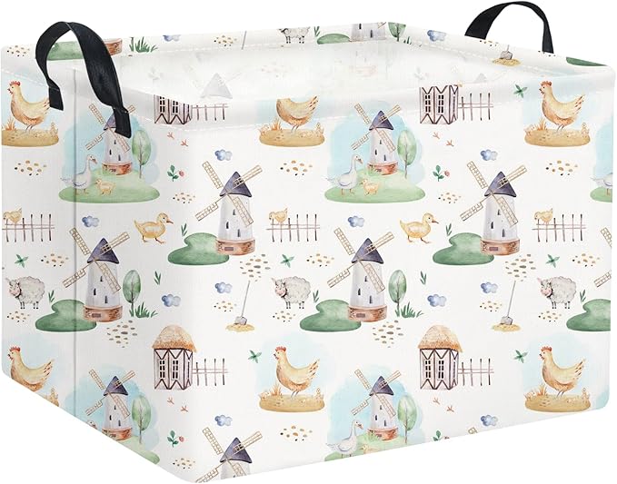HIYAGON Rectangular Baby Basket for Boys Kids Baby Storage Basket Toy Storage Bin Organizer Box Room Decor(Farm)-BubblyBeeBaby