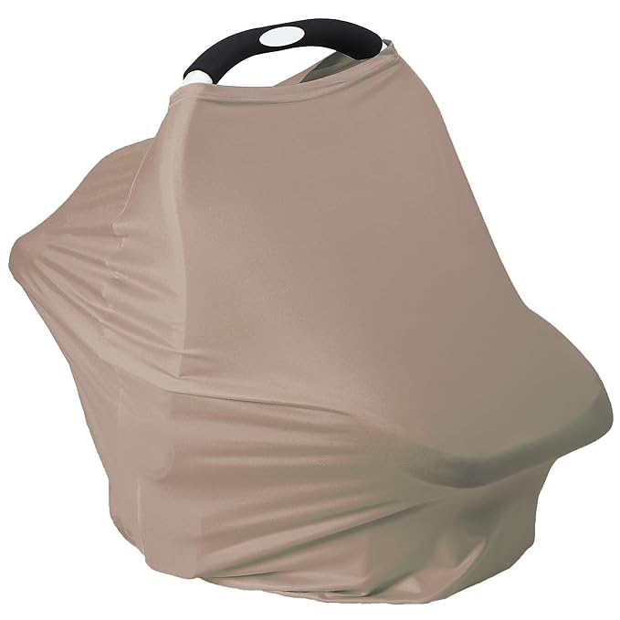 Breathable Car Seat Cover for Babies – Multi-Purpose Soft Rayon Nursing Cover for Breastfeeding, High Stretchy Infant Carseat Canopy, Stroller Cover (Smooth Rayon, Mocha Natural)-BubblyBeeBaby