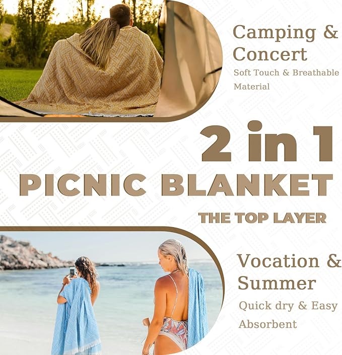 2 in 1 Extra Large 80"* 80" Rug Picnic Waterproof Outdoor Beach Blanket Foldable Camping Mat Car Travel Necessities Mountaineering Essentials Camper Accessories Backpacking Gear Trip Supplies-BubblyBeeBaby