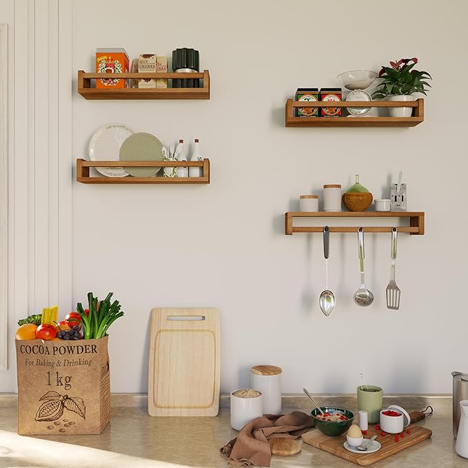 Heimlove Nursery Floating Shelves, Nursery Book Shelves for Wall, 16 inch Wall Bookshelf for Kids Solid Wood Wall Mounted Shelves for Books,Toys and Decor Storage, Set of 2-BubblyBeeBaby