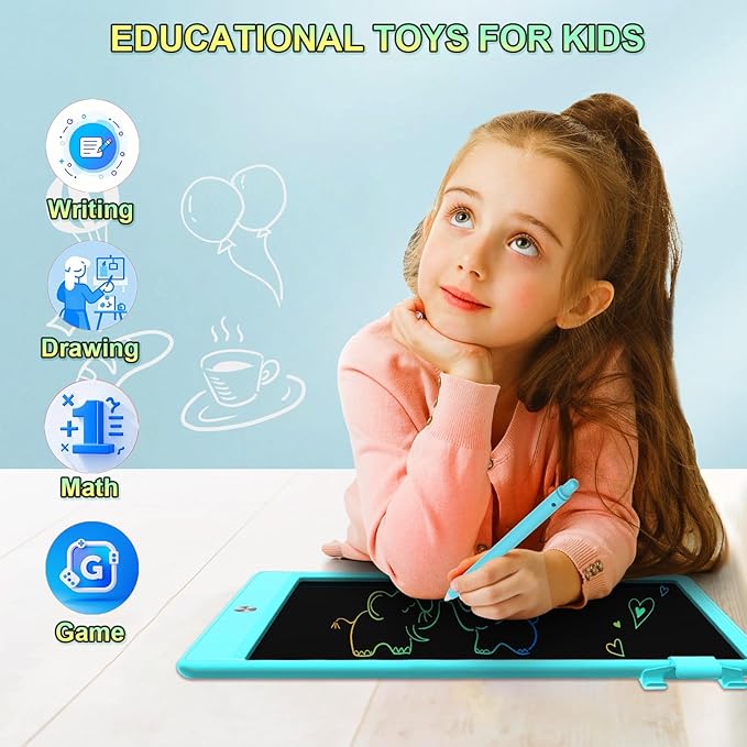 10.5 Inch LCD Writing Tablet for Kids, Colorful Toddler Doodle Board - Erasable Drawing Pad, Educational Learning Toy for Ages 3-8 - Valentine's Day Christmas Birthday Gifts (10.5 Inch, Blue)-BubblyBeeBaby