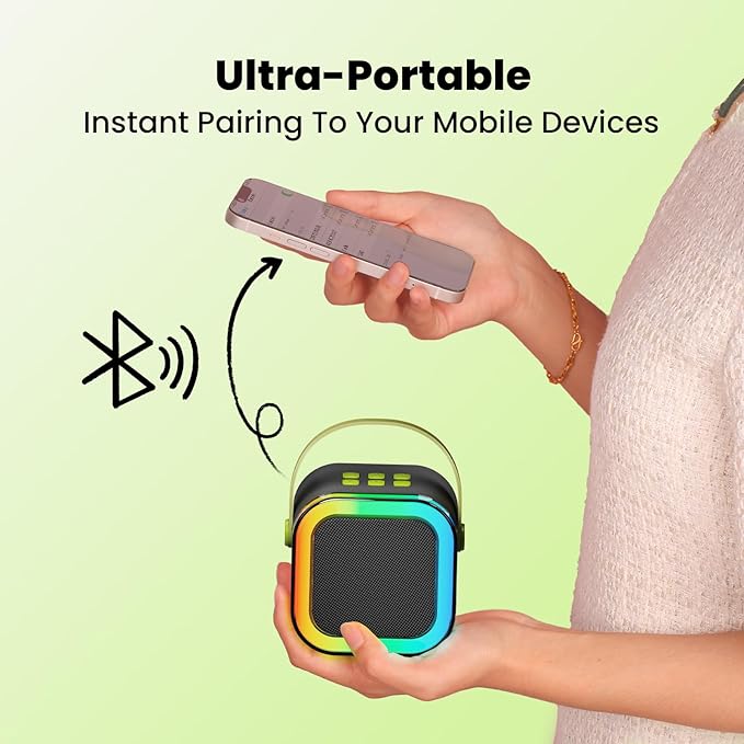 IROO Mini Karaoke Machine for Kids, 2025 TOP Toys Birthday Gifts Ideas for Girls Ages 4, 5, 6, 7, 8, 9, 10, 12+ Years Old, Portable MP3 Player with 2 Wireless Mics for Party-BubblyBeeBaby