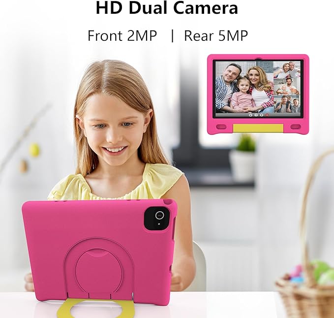 JREN Kids Table 10.1" ｜Android 14 Tablet for Kids｜64GB Storage｜Octa-Core｜WiFi ｜Cameras｜Parental Control｜Kids Content｜Case Included Great Gift for Children Ages 3-12 Years Old Pink-BubblyBeeBaby