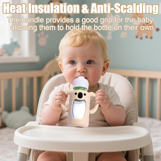 Mity rain 3 Pack Silicone Sleeves for Dr. Brown's Glass Bottles 4 OZ - Anti Breakage Baby Bottle Holder, Compatible with Dr. Brown's Glass Bottles for Babies with Handle-BubblyBeeBaby