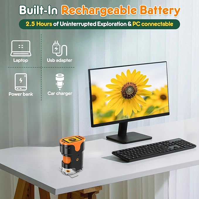 1000X Handheld Microscope for Kids 4K 2.0" Screen Rechargeable Mini Pocket Digital Microscopes w/Slides Kit Portable Edu Gift Age 4-6 8-12 Children Students-BubblyBeeBaby