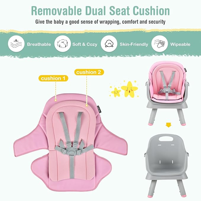 HONEY JOY 8 in 1 Baby High Chair, Convertible Highchair for Babies and Toddlers/Table and Chair Set/Building Block Table/Booster Seat/Stool/Toddler Chair with Safety Harness (Pink)-BubblyBeeBaby